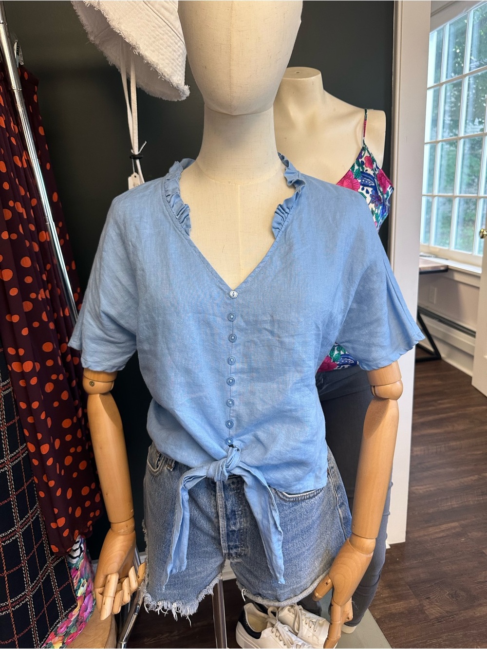 For Cynthia • Pale Blue Linen Summer Blouse